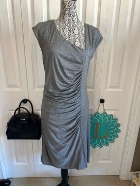 Chic le chateau heather grey ruched midi dress size XL